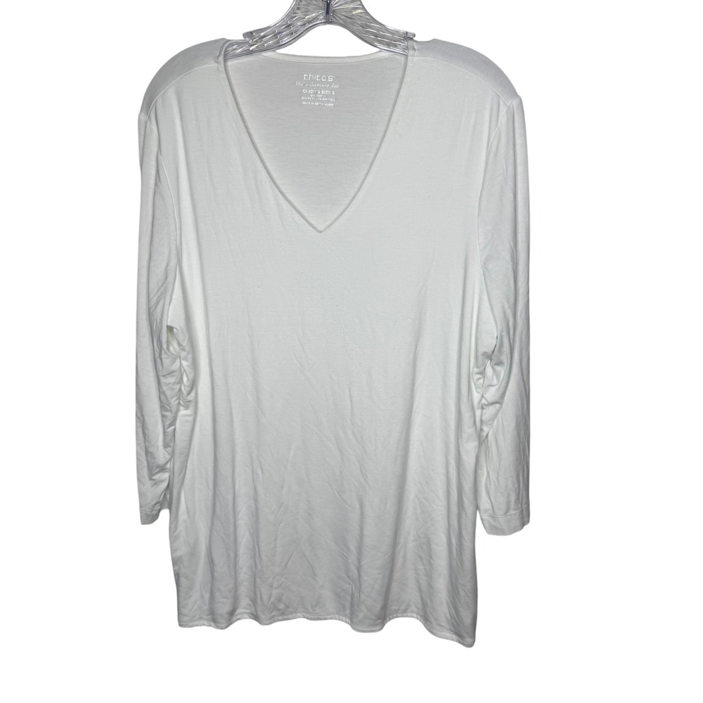 Chicos The Ultimate Tee Womens XL White V Neck 3/4 Sleeve‎ Rayon Spandex Top